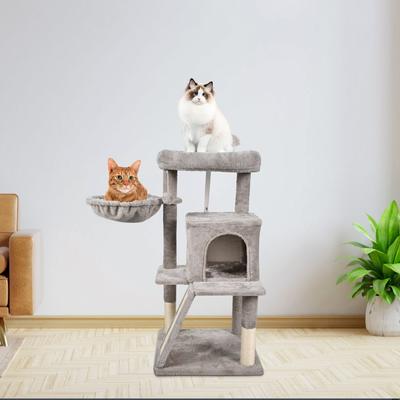 Show full view: GOOPAWS 38-in Faux Fur Top Perch Cat Tree & Condo with Basket, Light Grey slide 7 of 7