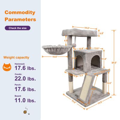 Show full view: GOOPAWS 38-in Faux Fur Top Perch Cat Tree & Condo with Basket, Light Grey slide 6 of 7