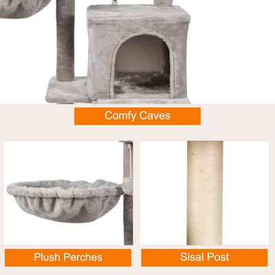 Show full view: GOOPAWS 38-in Faux Fur Top Perch Cat Tree & Condo with Basket, Light Grey slide 4 of 7
