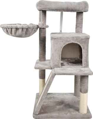 Show full view: GOOPAWS 38-in Faux Fur Top Perch Cat Tree & Condo with Basket, Light Grey slide 2 of 7