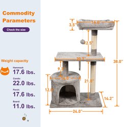 GOOPAWS 38-in Faux Fur Top Perch Cat Tree & Condo, Light Grey slide 2 of 7