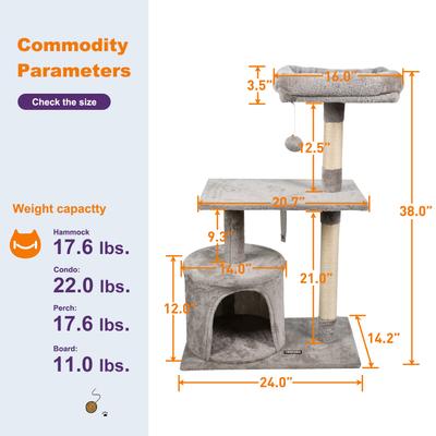 Show full view: GOOPAWS 38-in Faux Fur Top Perch Cat Tree & Condo, Light Grey slide 6 of 7