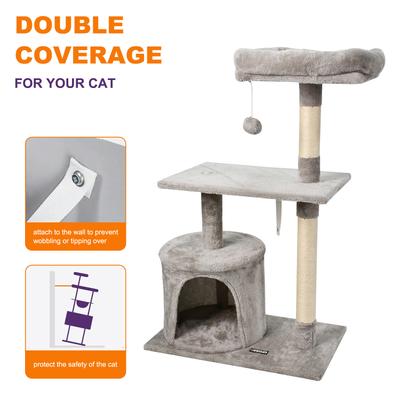 Show full view: GOOPAWS 38-in Faux Fur Top Perch Cat Tree & Condo, Light Grey slide 3 of 7