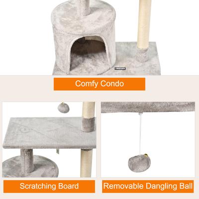 Show full view: GOOPAWS 38-in Faux Fur Top Perch Cat Tree & Condo, Light Grey slide 4 of 7