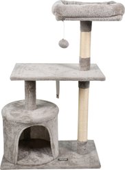 GOOPAWS 38-in Faux Fur Top Perch Cat Tree & Condo, Light Grey