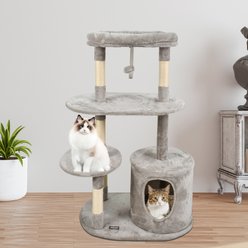 GOOPAWS 3-Tier 48-in Faux Fur Top Perch Cat Tree & Condo, Light Grey slide 2 of 7