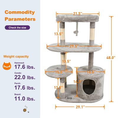 Show full view: GOOPAWS 3-Tier 48-in Faux Fur Top Perch Cat Tree & Condo, Light Grey slide 6 of 7
