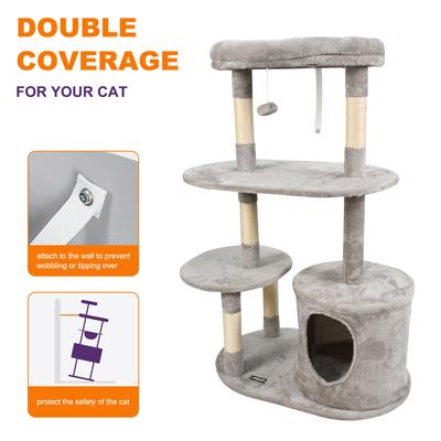Show full view: GOOPAWS 3-Tier 48-in Faux Fur Top Perch Cat Tree & Condo, Light Grey slide 3 of 7