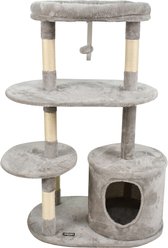 GOOPAWS 3-Tier 48-in Faux Fur Top Perch Cat Tree & Condo, Light Grey