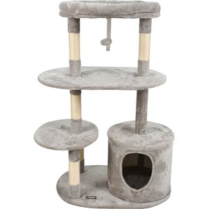 GOOPAWS 3-Tier 48-in Faux Fur Top Perch Cat Tree & Condo, Light Grey