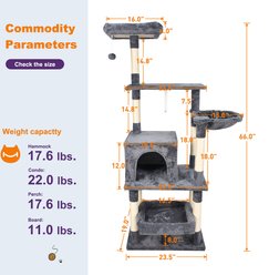 GOOPAWS Multi-Level 66-in Faux Fur Cat Tree & Condo, Dark Grey slide 2 of 7