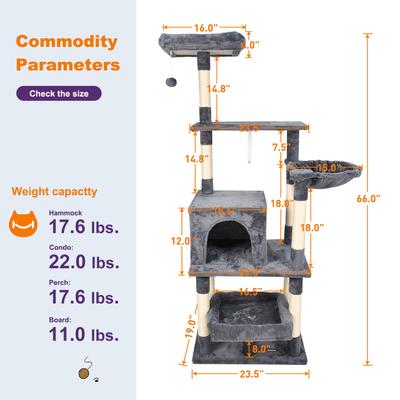 Show full view: GOOPAWS Multi-Level 66-in Faux Fur Cat Tree & Condo, Dark Grey slide 6 of 8