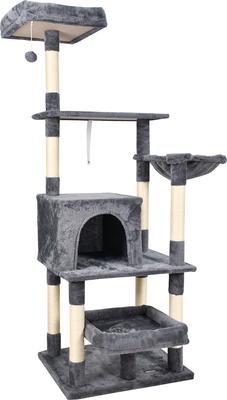 Show full view: GOOPAWS Multi-Level 66-in Faux Fur Cat Tree & Condo, Dark Grey slide 2 of 8