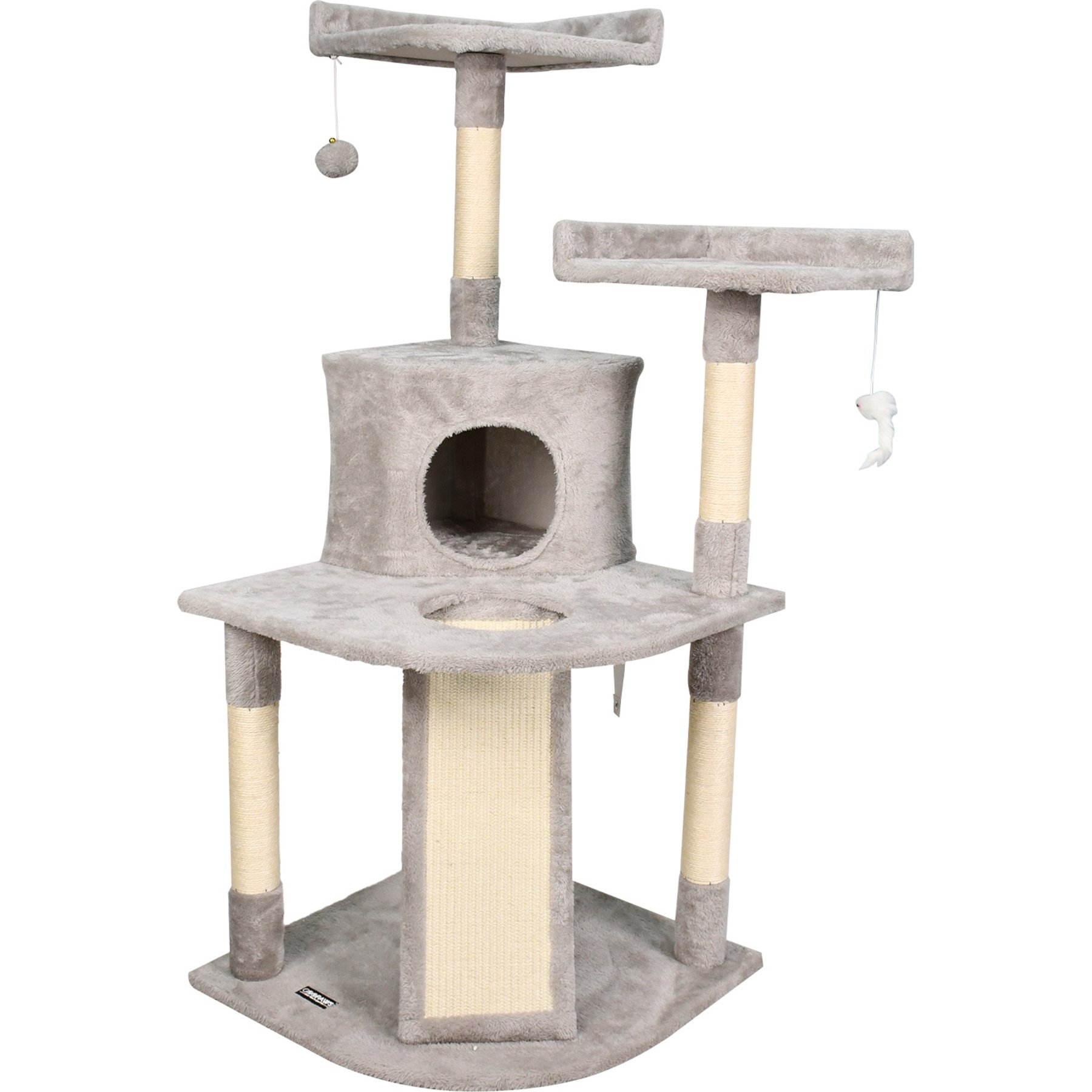 GOOPAWS 3-Tier 50-in Faux Fur Cat Tree & Condo, Light Grey