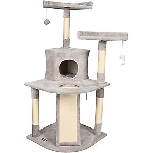 GOOPAWS 3-Tier 50-in Faux Fur Cat Tree & Condo, Light Grey