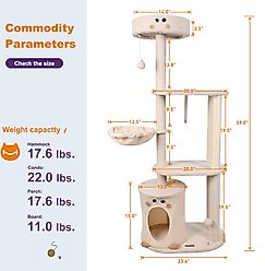 GOOPAWS 3-Tier 59-in Faux Fur Cat Tree & Condo with Hammock, Cream slide 2 of 7