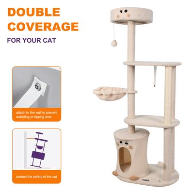 Show full view: GOOPAWS 3-Tier 59-in Faux Fur Cat Tree & Condo with Hammock, Cream slide 3 of 7