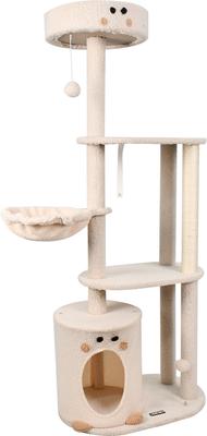 Show full view: GOOPAWS 3-Tier 59-in Faux Fur Cat Tree & Condo with Hammock, Cream slide 2 of 7