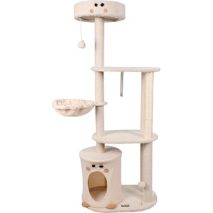 GOOPAWS 3-Tier 59-in Faux Fur Cat Tree & Condo with Hammock, Cream