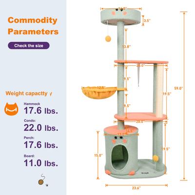 Show full view: GOOPAWS 3-Tier 59-in Faux Fur Cat Tree & Condo with Hammock, Sage Green slide 6 of 7