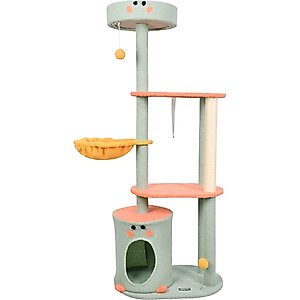 GOOPAWS 3-Tier 59-in Faux Fur Cat Tree & Condo with Hammock, Sage Green