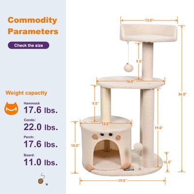 Show full view: GOOPAWS 34-in Faux Fur Top Perch Cat Tree & Condo, Cream slide 6 of 8