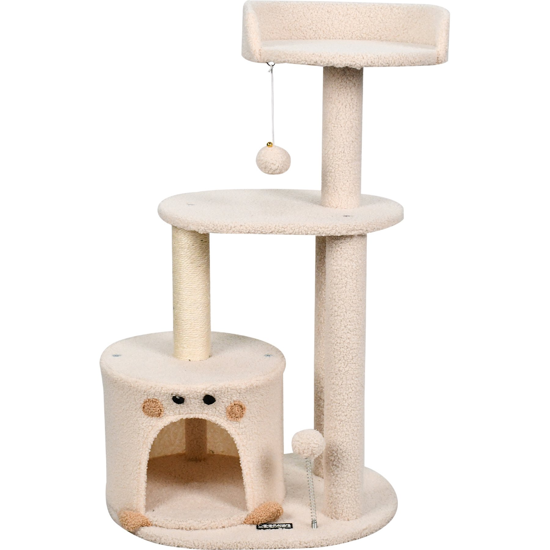 GOOPAWS 34-in Faux Fur Top Perch Cat Tree & Condo, Cream