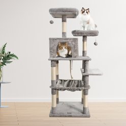 GOOPAWS Multi-Level 63-in Faux Fur Cat Tree & Condo with Hammock, Light Grey slide 2 of 7