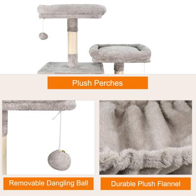 Show full view: GOOPAWS Multi-Level 63-in Faux Fur Cat Tree & Condo with Hammock, Light Grey slide 5 of 7