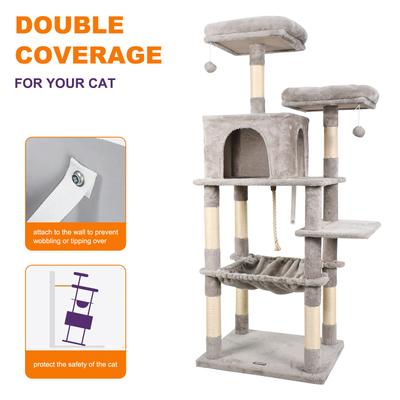 Show full view: GOOPAWS Multi-Level 63-in Faux Fur Cat Tree & Condo with Hammock, Light Grey slide 3 of 7