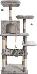 GOOPAWS Multi-Level 63-in Faux Fur Cat Tree & Condo with Hammock, Light Grey