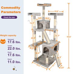 GOOPAWS Multi-Level 73-in Faux Fur Cat Tree & Condo, Light Grey slide 2 of 7