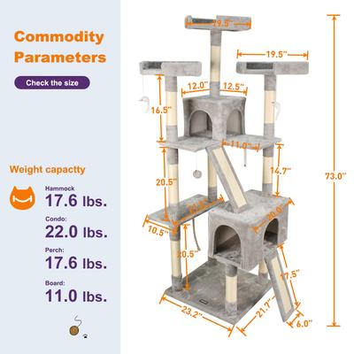 Show full view: GOOPAWS Multi-Level 73-in Faux Fur Cat Tree & Condo, Light Grey slide 6 of 7