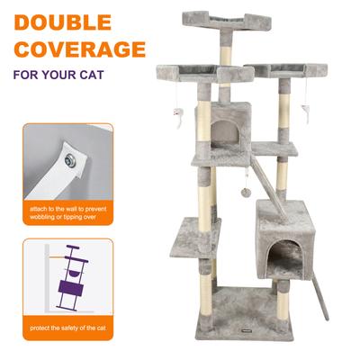 Show full view: GOOPAWS Multi-Level 73-in Faux Fur Cat Tree & Condo, Light Grey slide 3 of 7
