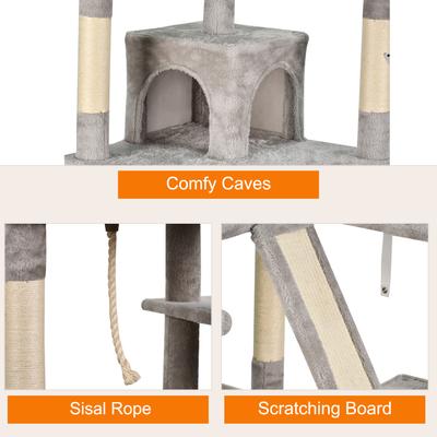 Show full view: GOOPAWS Multi-Level 73-in Faux Fur Cat Tree & Condo, Light Grey slide 4 of 7