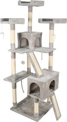 GOOPAWS Multi-Level 73-in Faux Fur Cat Tree & Condo, Light Grey