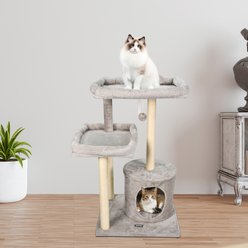 GOOPAWS 41-in Faux Fur Top Perch Cat Tree & Condo, Light Grey slide 2 of 7