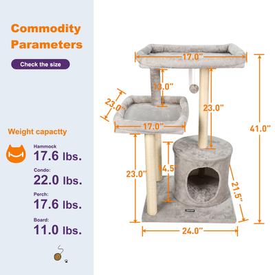 Show full view: GOOPAWS 41-in Faux Fur Top Perch Cat Tree & Condo, Light Grey slide 6 of 7