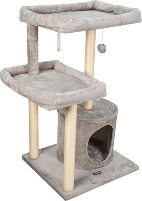 Show full view: GOOPAWS 41-in Faux Fur Top Perch Cat Tree & Condo, Light Grey slide 2 of 7