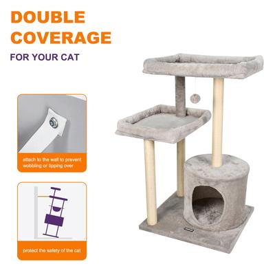 Show full view: GOOPAWS 41-in Faux Fur Top Perch Cat Tree & Condo, Light Grey slide 3 of 7