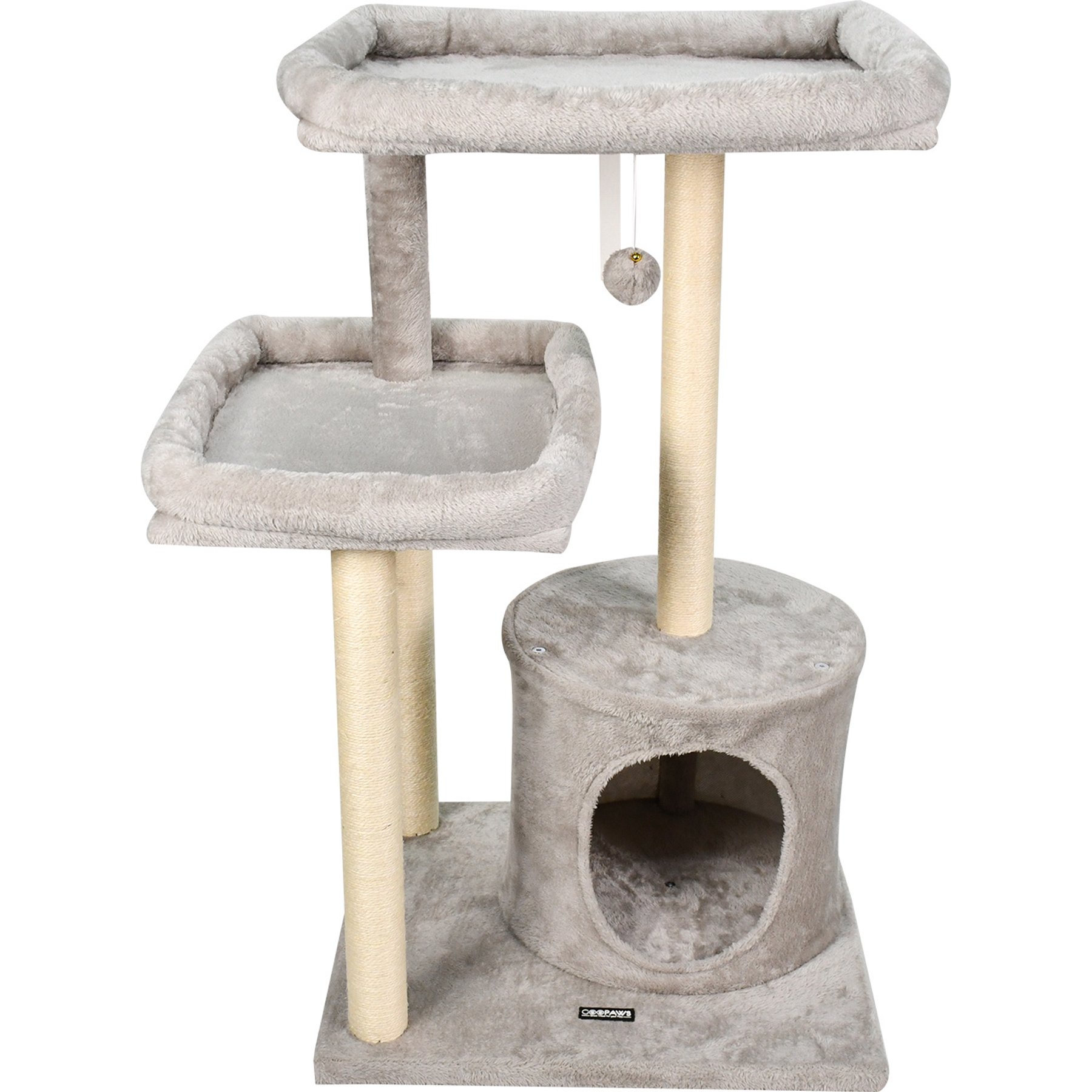 GOOPAWS 41-in Faux Fur Top Perch Cat Tree & Condo, Light Grey