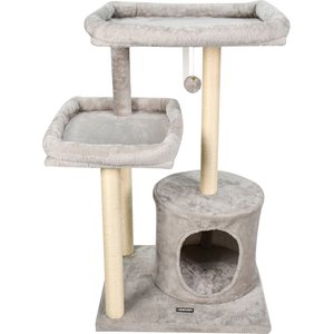 GOOPAWS 41-in Faux Fur Top Perch Cat Tree & Condo, Light Grey