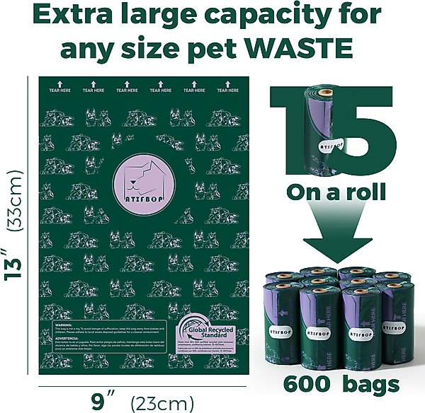Show full view: ATIFBOP Recycled Plastic Poop Bags, Scented, 600 count slide 2 of 8