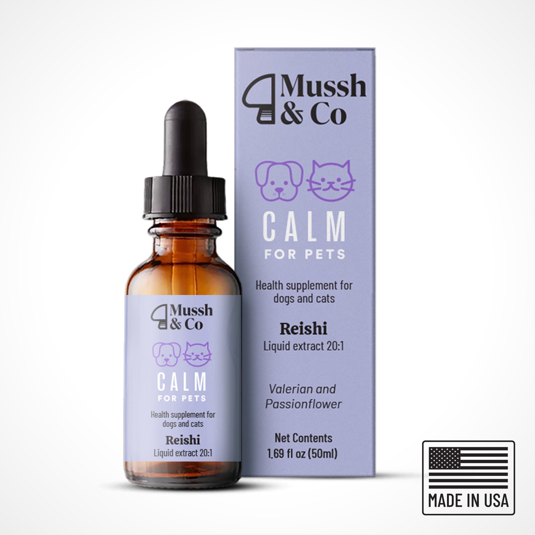 Hemp Heros Mussh & Co Calm Reishi Mushroom Liquid Supplement for Dogs & Cats, 1.69-fl oz bottle