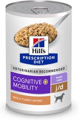 Hill's Prescription Diet Brain Care + j/d Joint Care Rice & Turkey Wet Dog Food, 13-oz can, case of 12