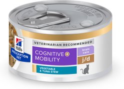 Hill's Prescription Diet Brain Care + j/d Joint Care Tuna & Vegetable Stew Wet Cat Food, 2.9-oz can, case of 24