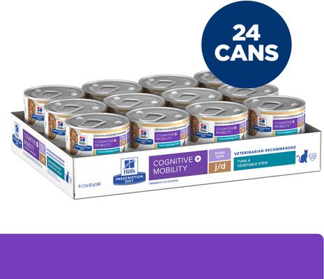 Show full view: Hill's Prescription Diet Brain Care + j/d Joint Care Tuna & Vegetable Stew Wet Cat Food, 2.9-oz can, case of 24 slide 3 of 10