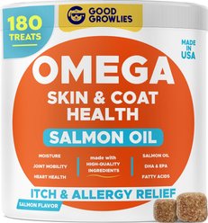GoodGrowlies Allergy & Itch Relief Salmon Flavored Skin & Coat Chews Supplement for Dogs, 180 count