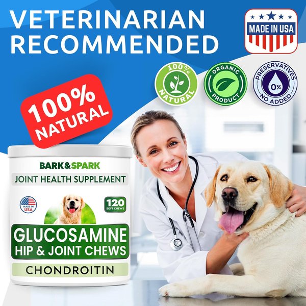 Bark&Spark Glucosamine Chondroitin Peanut Butter Flavored Hip & Joint Chews Supplement for Dogs