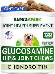Bark&Spark Glucosamine Chondroitin Peanut Butter Flavored Hip & Joint Chews Supplement for Dogs, 120 count